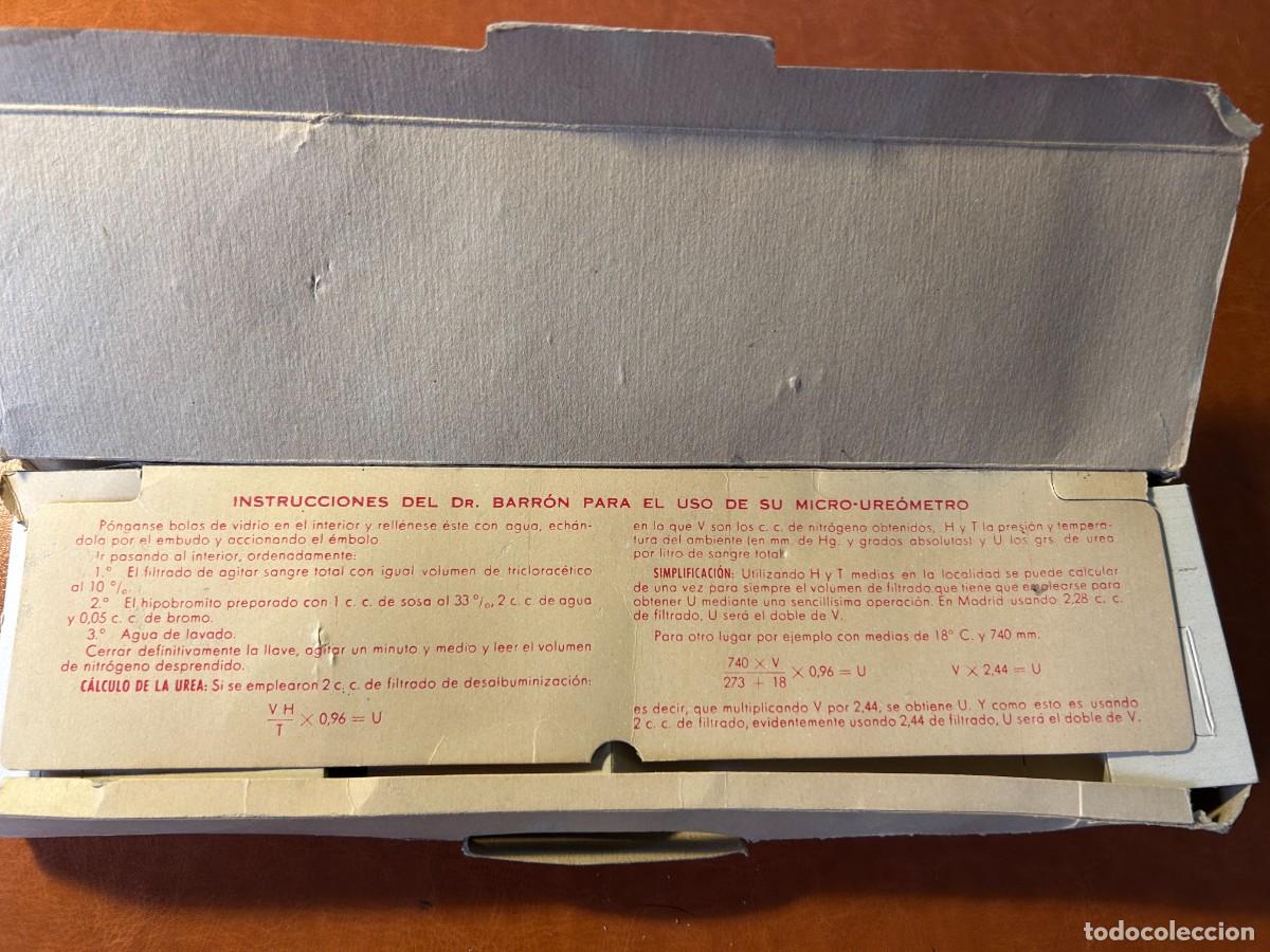 Coleccionismo: ANTIGUO MICRO-URE&Oacute;METRO A JERINGA ORIGINAL DR. BARR&Oacute;N &ndash; PATENTE 150.209 &ndash; CAJA E INSTRUCCIONES