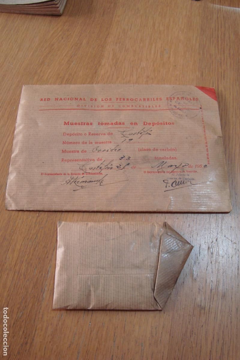 Coleccionismo: FERROCARRILES RENFE. DIVISION COMBUSTIBLES. MUESTRA CARBON CASTEJON DE EBRO NAVARRA 1962