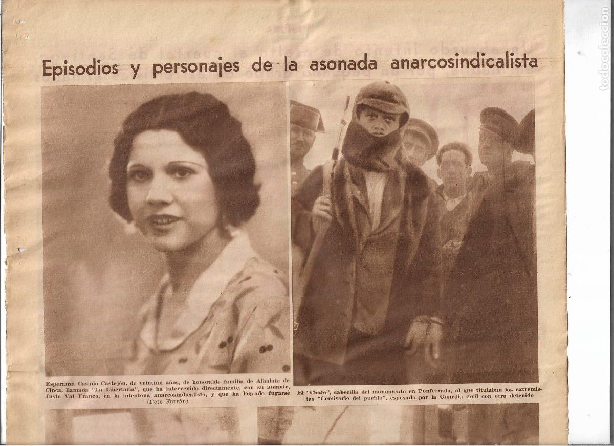 Coleccionismo: A&Ntilde;O 1933 MOVIMIENTO REVOLUCIONARIO ALBALATE DE CINCA ESPERANZA CASADO CASTEJON LA LIBERTARIA FUGADA