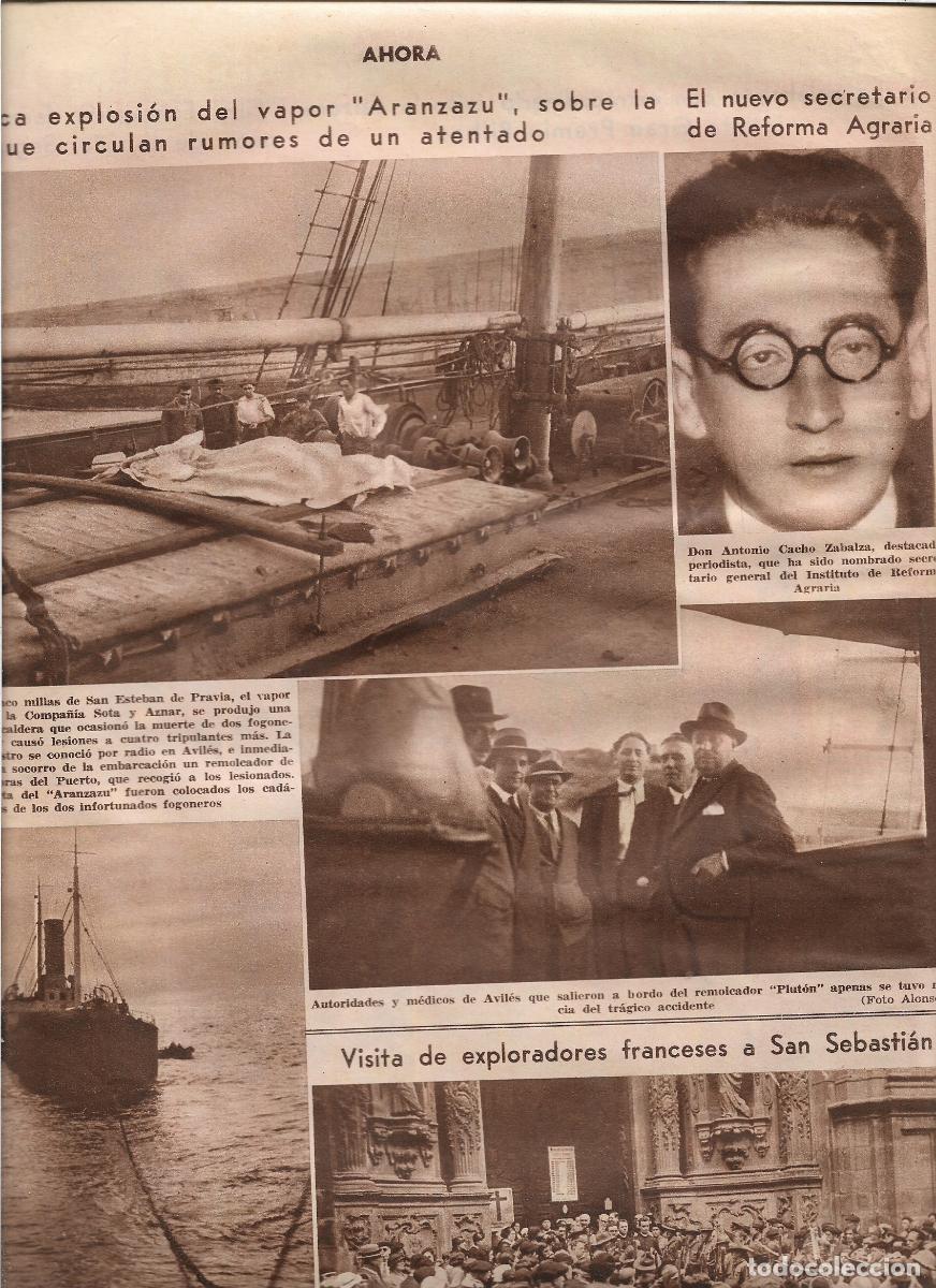 Coleccionismo: 1933 RECORTE PRENSA BARCO EXPLOSION DEL VAPOR ARANZAZU COMPA&Ntilde;IA SOTA Y AZNAR RUMOR ATENTADO AVILES