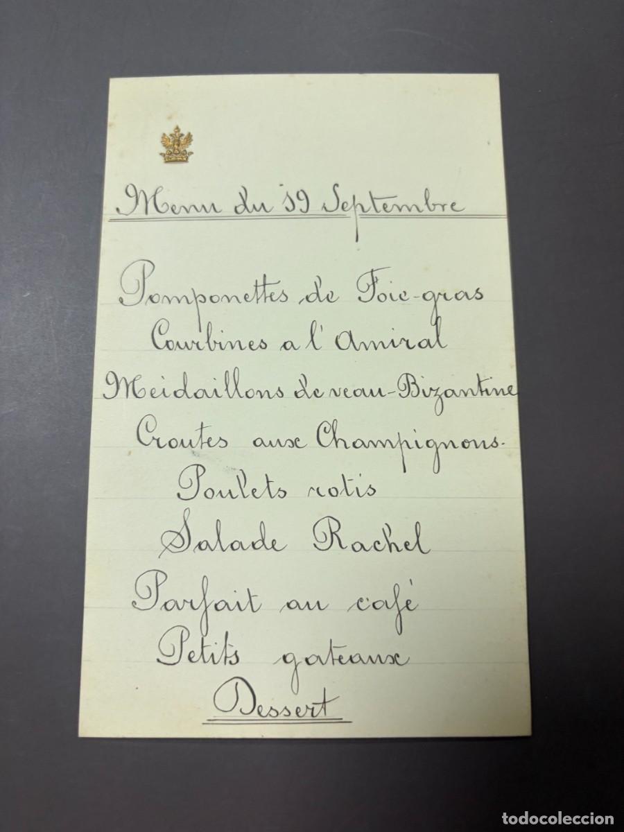 Coleccionismo: ANTIGUO MEN&Uacute; ARISTOCR&Aacute;TICO FRANC&Eacute;S MANUSCRITO &ndash; &Aacute;GUILA BIC&Eacute;FALA DORADA &ndash; 19 SEPTIEMBRE