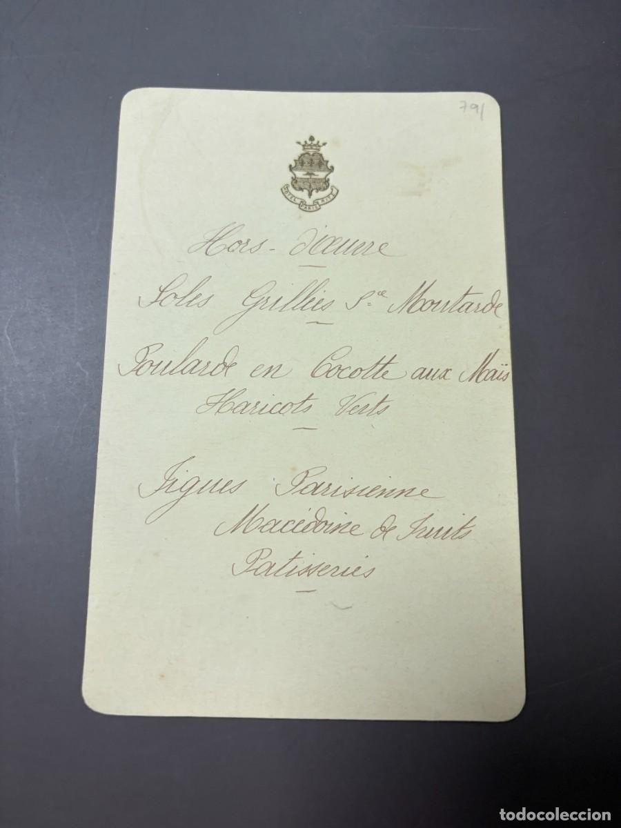 Coleccionismo: ANTIGUO MEN&Uacute; H&Ocirc;TEL RITZ PAR&Iacute;S &ndash; MANUSCRITO EN FRANC&Eacute;S &ndash; HACIA 1900