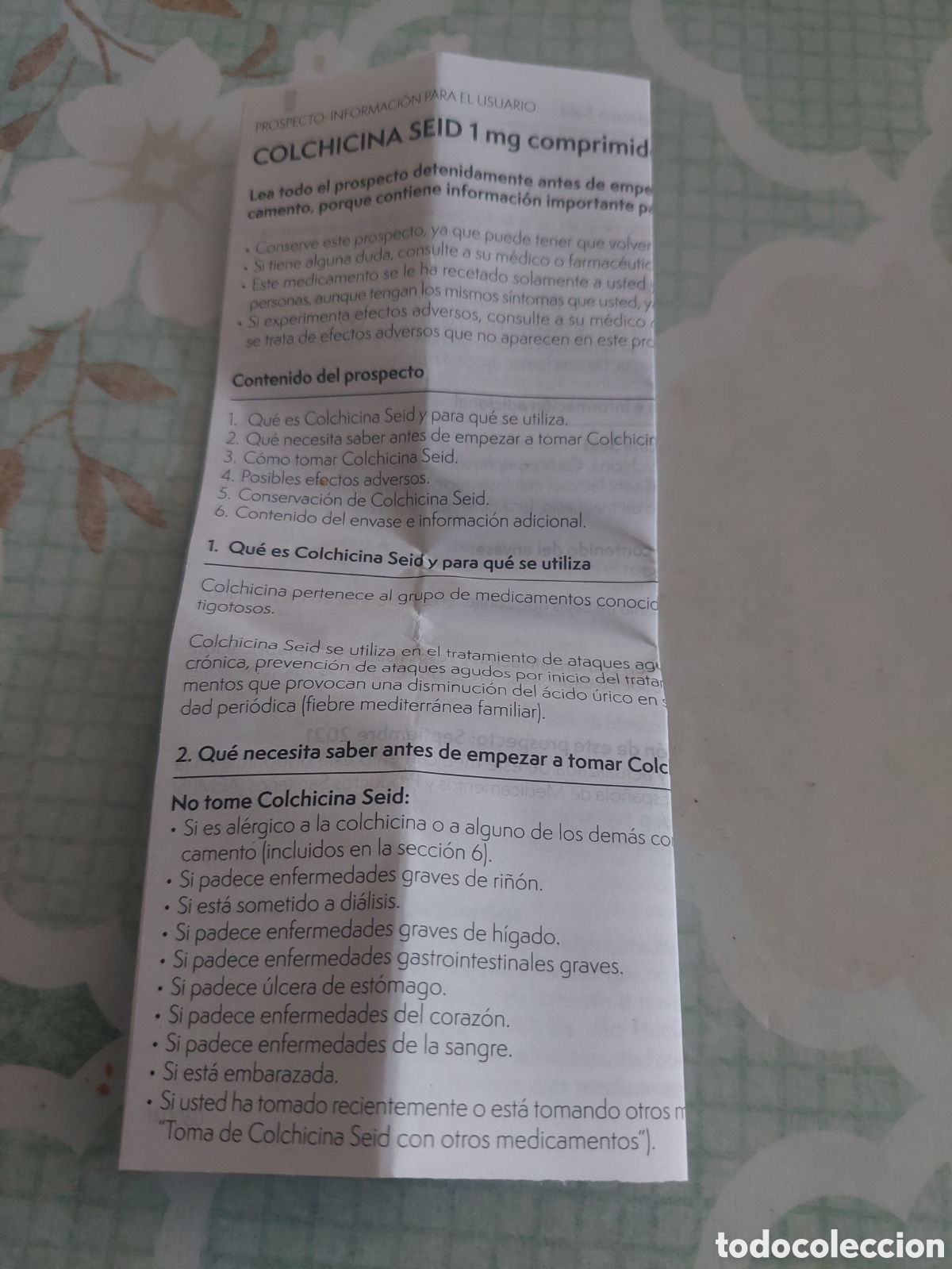 Coleccionismo: MEDICAMENTOS COLCHICINA SEID 1 MG PR&Oacute;SPETO