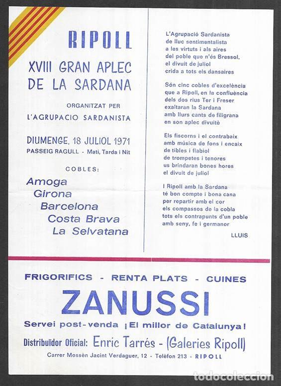 Coleccionismo: XVIII Gran Aplec de la Sardana Ripoll 18 de Juliol 1971 Full de M&aacute;.