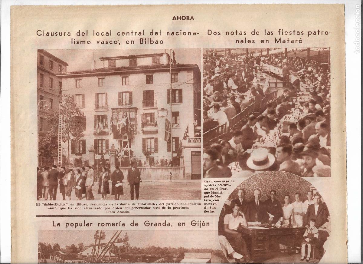 Coleccionismo: A&Ntilde;O 1933 RECORTE PRENSA CLAUSURA DEL SABIN ETXEA LOCAL CENTRAL DEL NACIONALISMO VASCO EN BILBAO