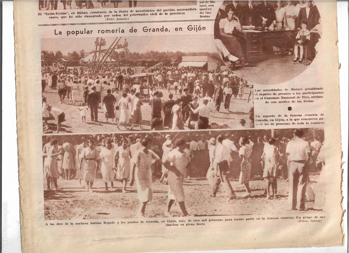 Coleccionismo: A&Ntilde;O 1933 RECORTE PRENSA GIJON POPULAR ROMERIA DE GRANDA