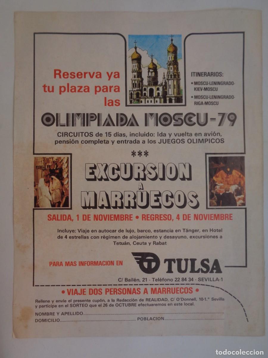 Colecionismo: HOJA PUBLICIDAD REVISTA REALIDAD ( CC.OO. ): VIAJES A OLIMPIADAS MOSCU &acute;79 , ETC