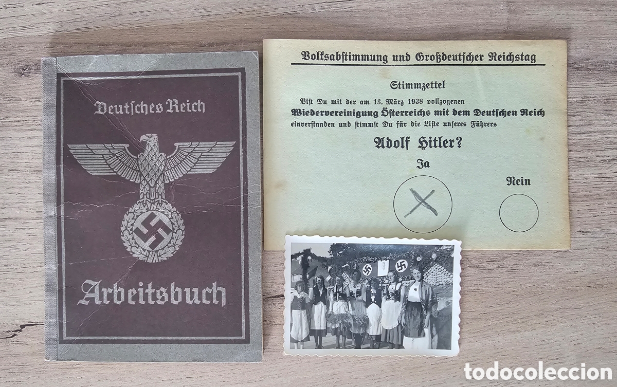 Coleccionismo: Lote Tercer Reich 1938: Arbeitsbuch, foto y voto