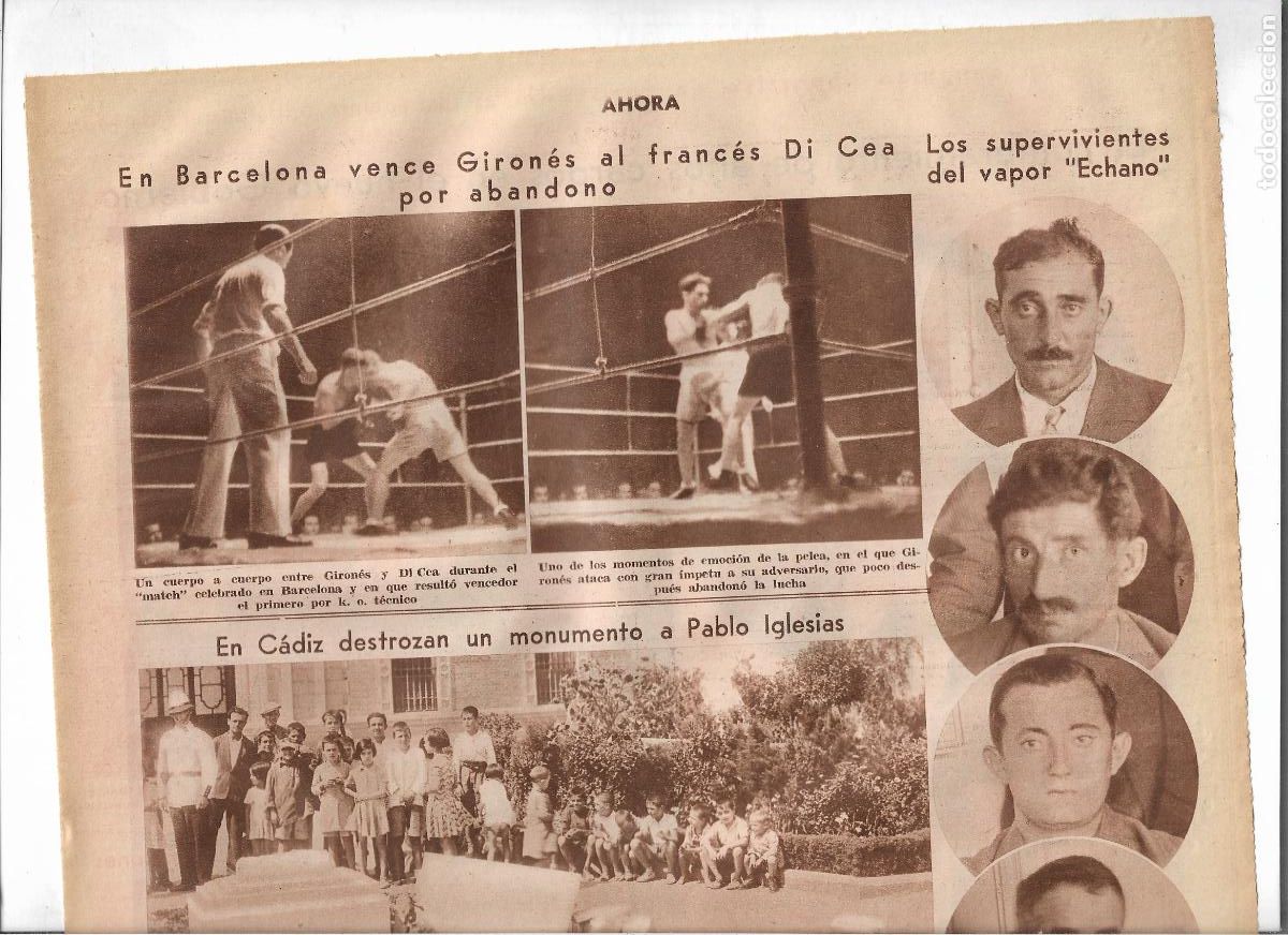 Coleccionismo: A&Ntilde;O 1933 RECORTE PRENSA BARCELONA COMBATE BOXEO GIRONES GANA AL FRANCES DI CEA POR ABANDONO