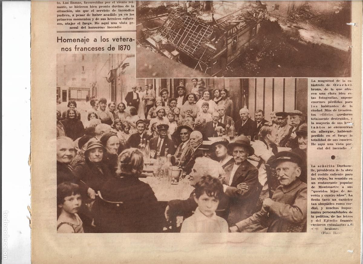 Coleccionismo: A&Ntilde;O 1933 RECORTE PRENSA PARIS HOMENAJE A LOS VETERANOS FRANCESES DE 1870 COMIDA EN MONTMARTRE