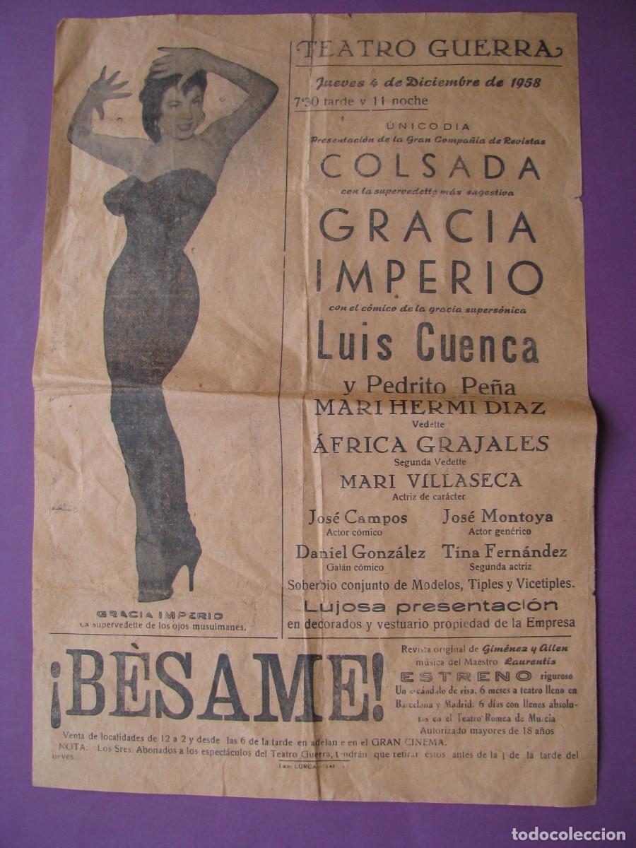 Coleccionismo: PROGRAMA CARTEL DEL CONCIERTO. GRACIA IMPERIO, LUIS CUENCA. TEATRO GUERRA LORCA. 1958