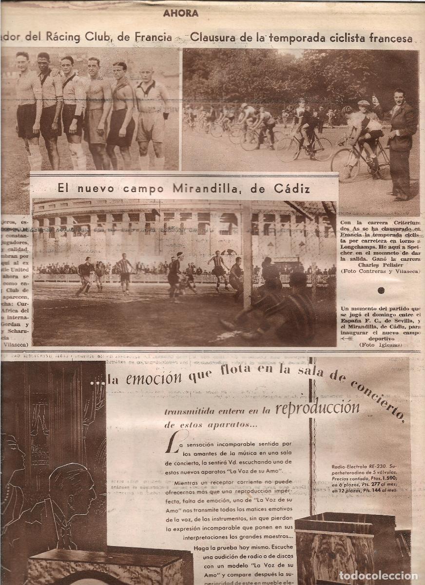 Coleccionismo: A&Ntilde;O 1933 RECORTE PRENSA CADIZ PARTIDO FUTBOL INAUGURACION NUEVO CAMPO MIRANDILLA ESPA&Ntilde;A DE SEVILLA