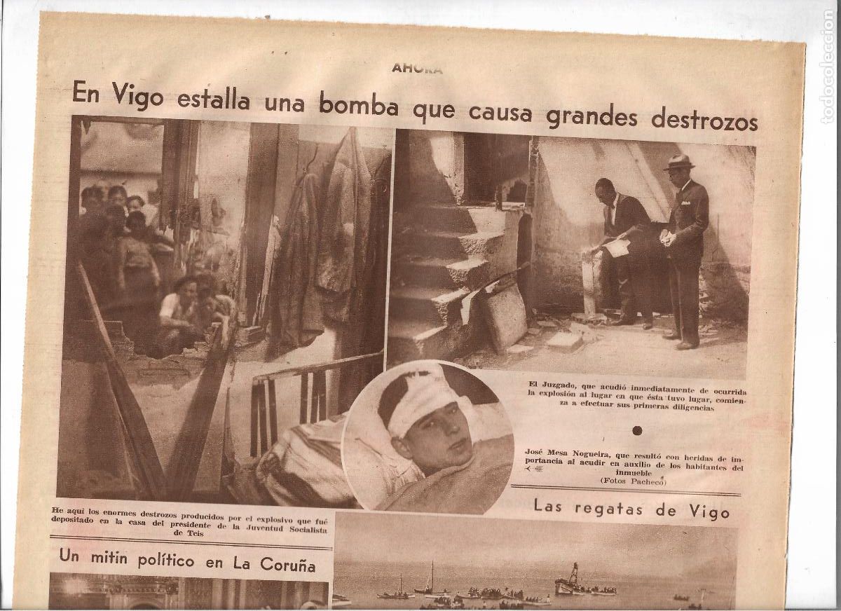 Coleccionismo: A&Ntilde;O 1933 RECORTE PRENSA VIGO ESTALLA BOMBA EN LA CASA DEL PRESIDENTE JUVENTUD SOCIALISTA DE TEIS