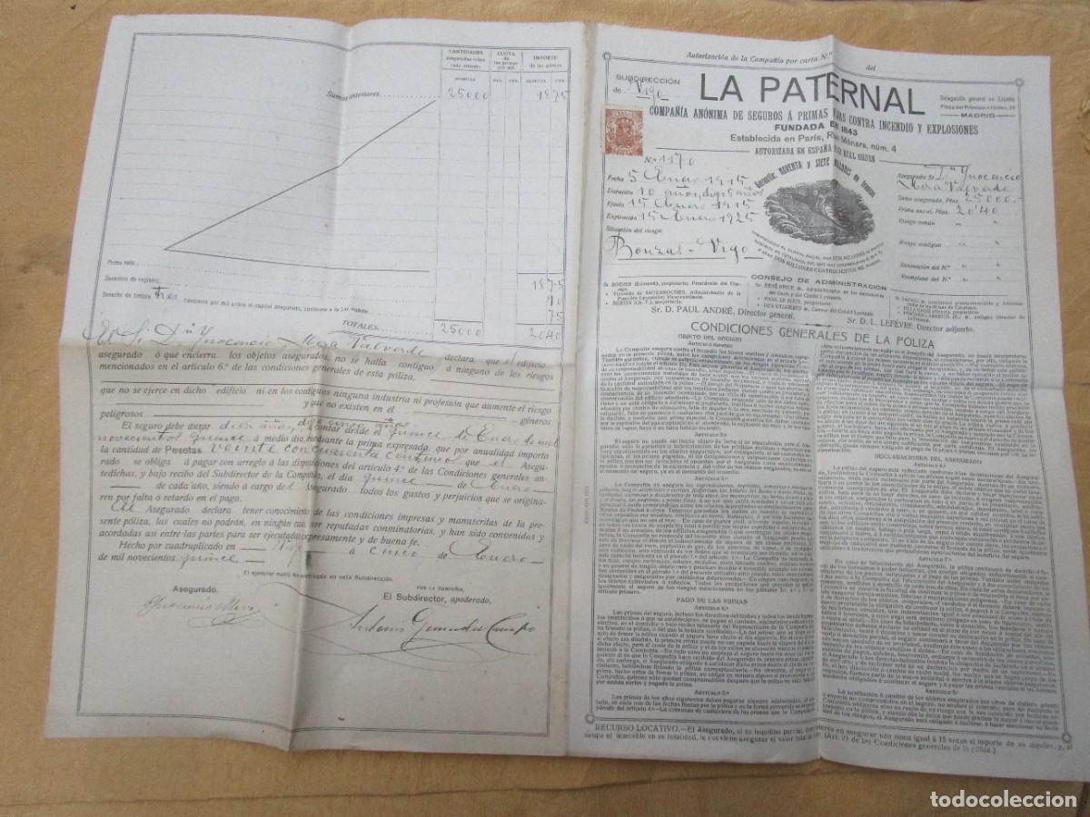 Collecting paper: VIGO SEGUROS LA PATERNAL POLIZA 1915 - CASA DE INOCENCIO MERA VALVERDE, CALLE DEL CRISTO EN BOUZAS.