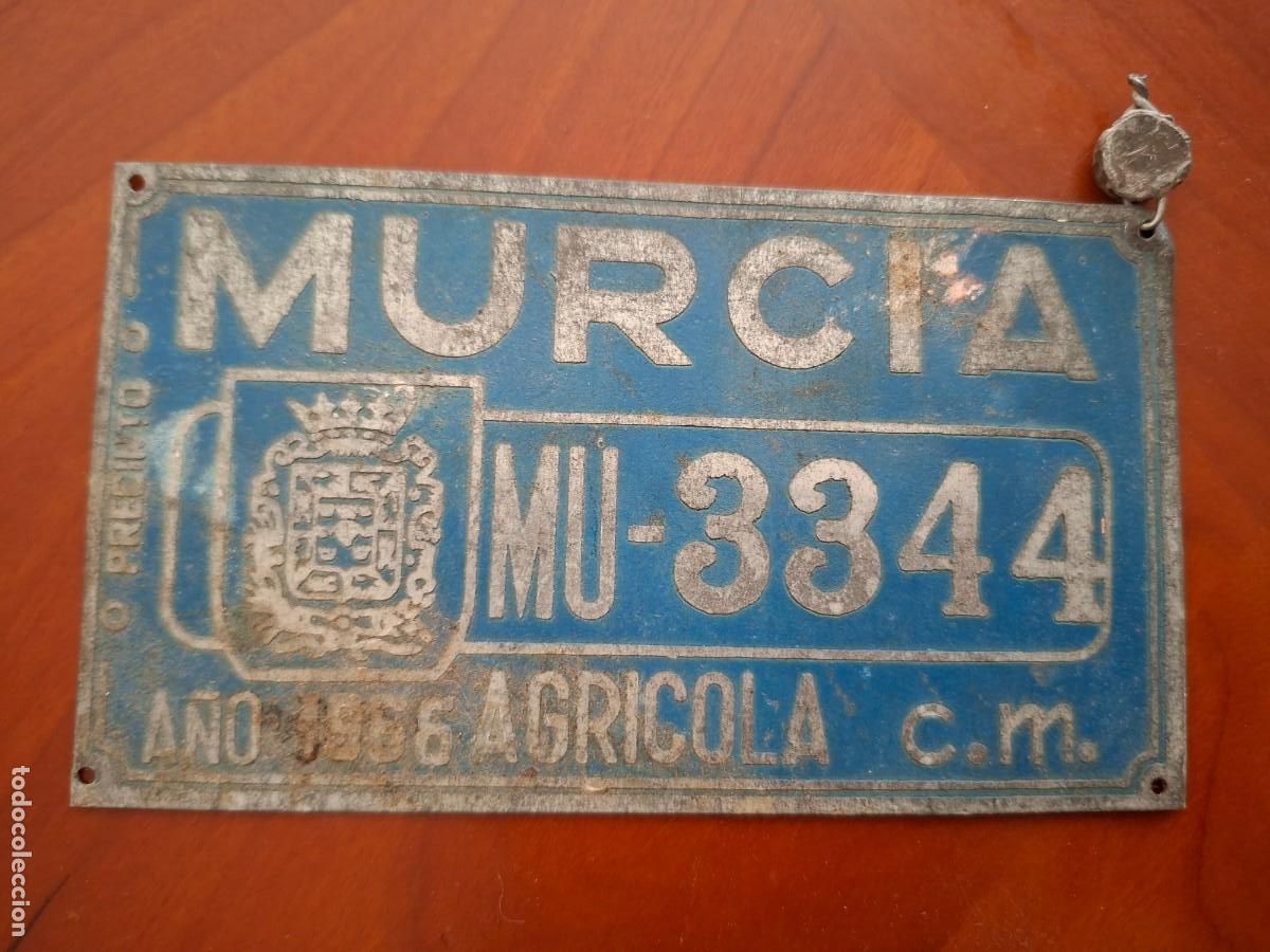 Coleccionismo: ANTIGUA MATRICULA MURCIA AGRICOLA C. M. 1966