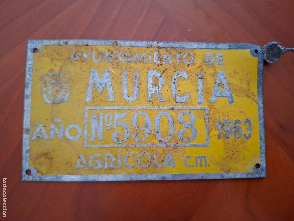 Coleccionismo: ANTIGUA MATR&Iacute;CULA MURCIA AGRICOLA C.M. 1963