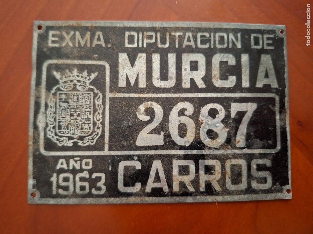 Coleccionismo: ANTIGUA MATR&Iacute;CULA MURCIA CARROS 1963