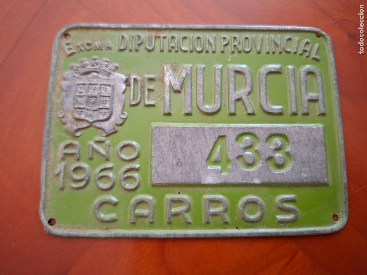 Coleccionismo: ANTIGUA MATRICULA MURCIA CARROS 1966