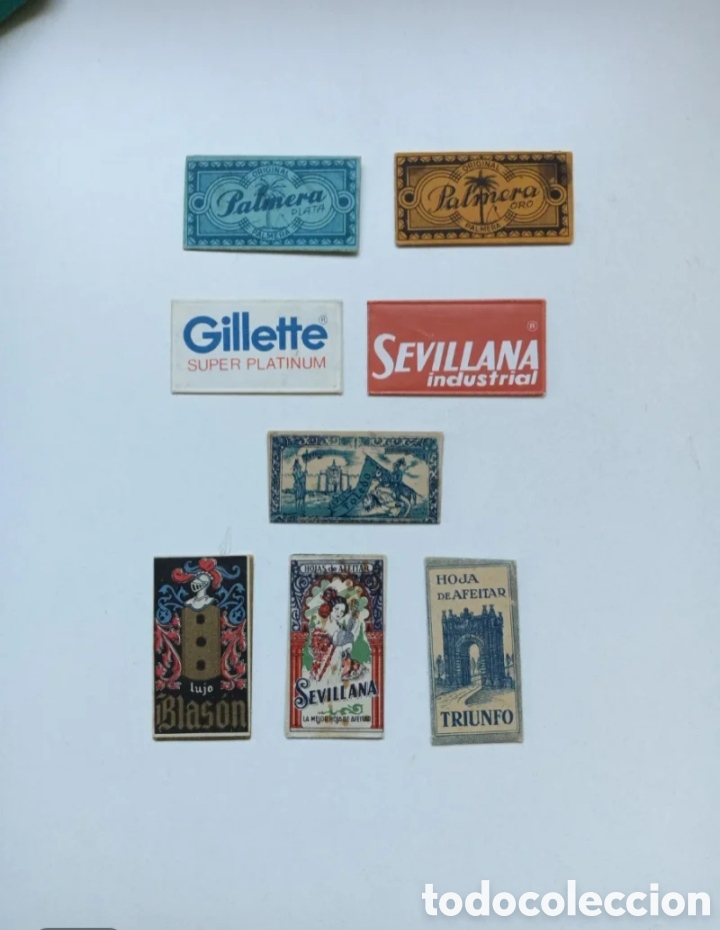 Coleccionismo: Lote 8 hojas de afeitar Sevillana, Palmera. Toledo Gillette