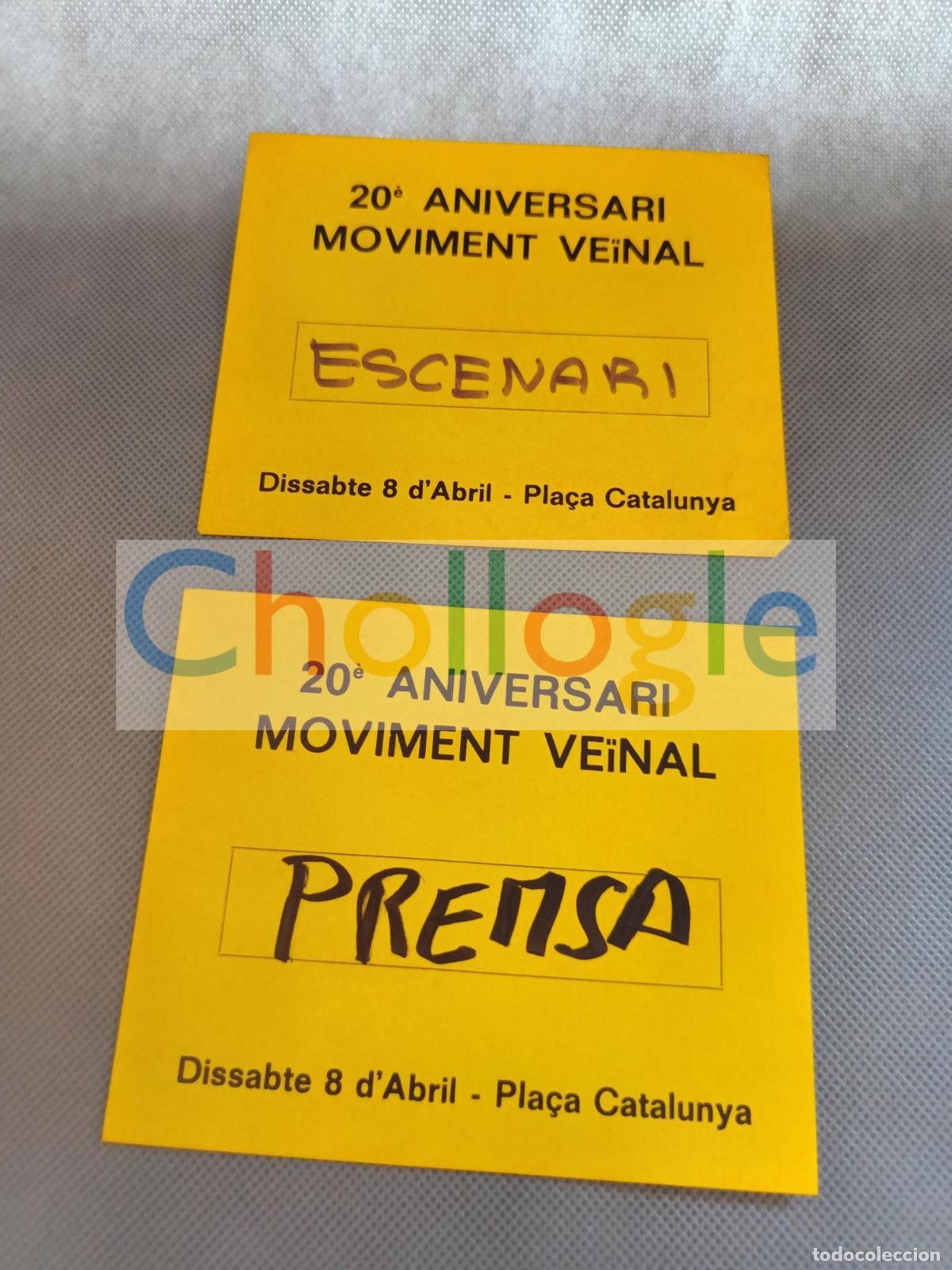 Coleccionismo: Pase Credencial 20 Aniversari Moviment Veinal FAVB P&ccedil;a Cataluna Barcelona Premsa Escenari