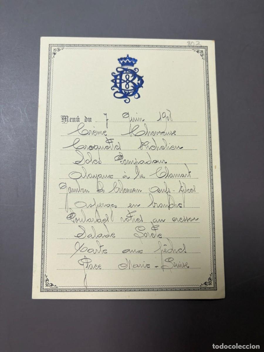 Coleccionismo: ANTIGUO MEN&Uacute; MANUSCRITO EN FRANC&Eacute;S CON MONOGRAMA CORONADO &ndash; 7 DE JUNIO DE 1928