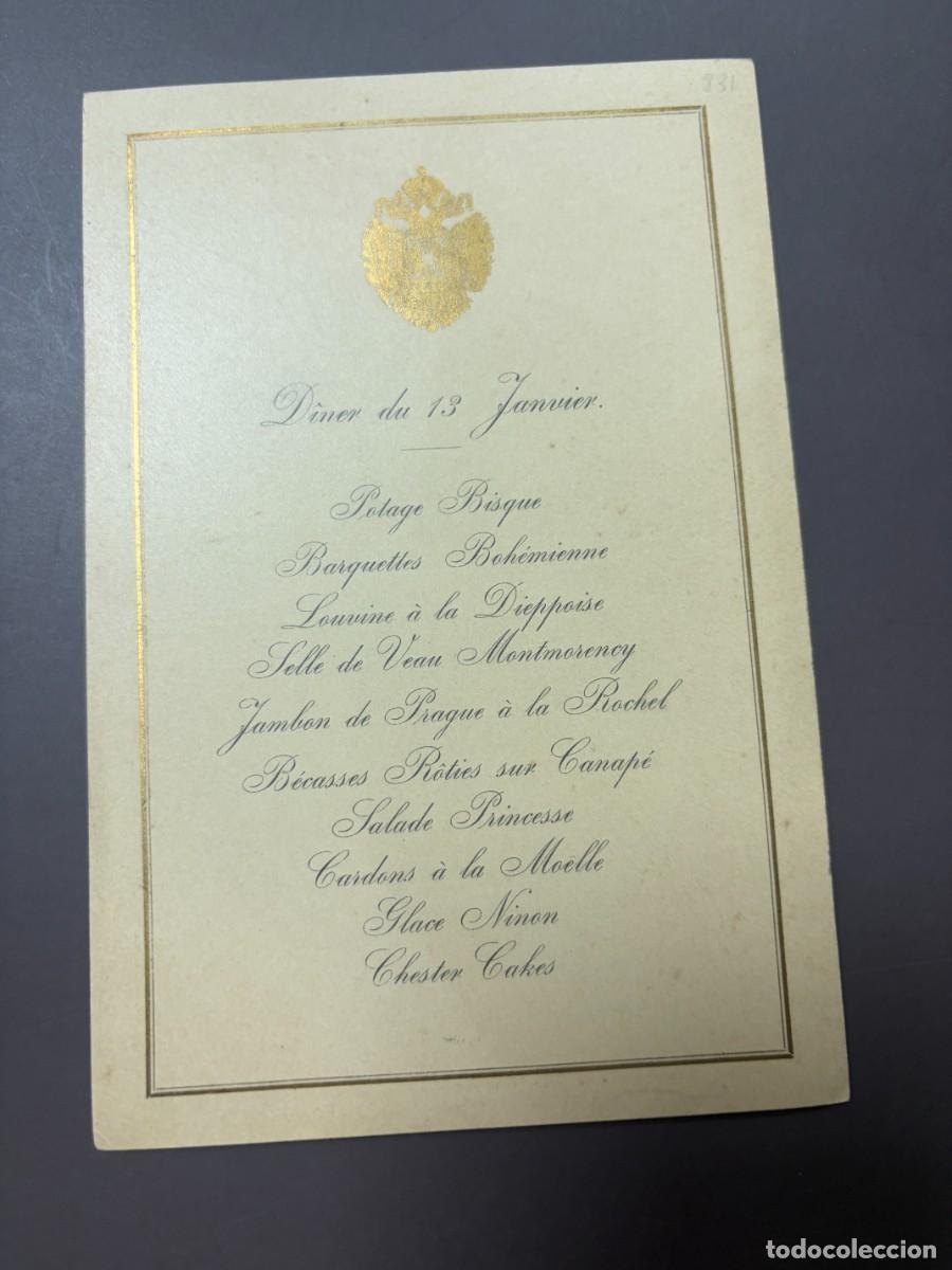 Coleccionismo: ANTIGUO MEN&Uacute; FRANC&Eacute;S CON &Aacute;GUILA BIC&Eacute;FALA IMPERIAL DORADA &ndash; CENA DEL 13 DE ENERO