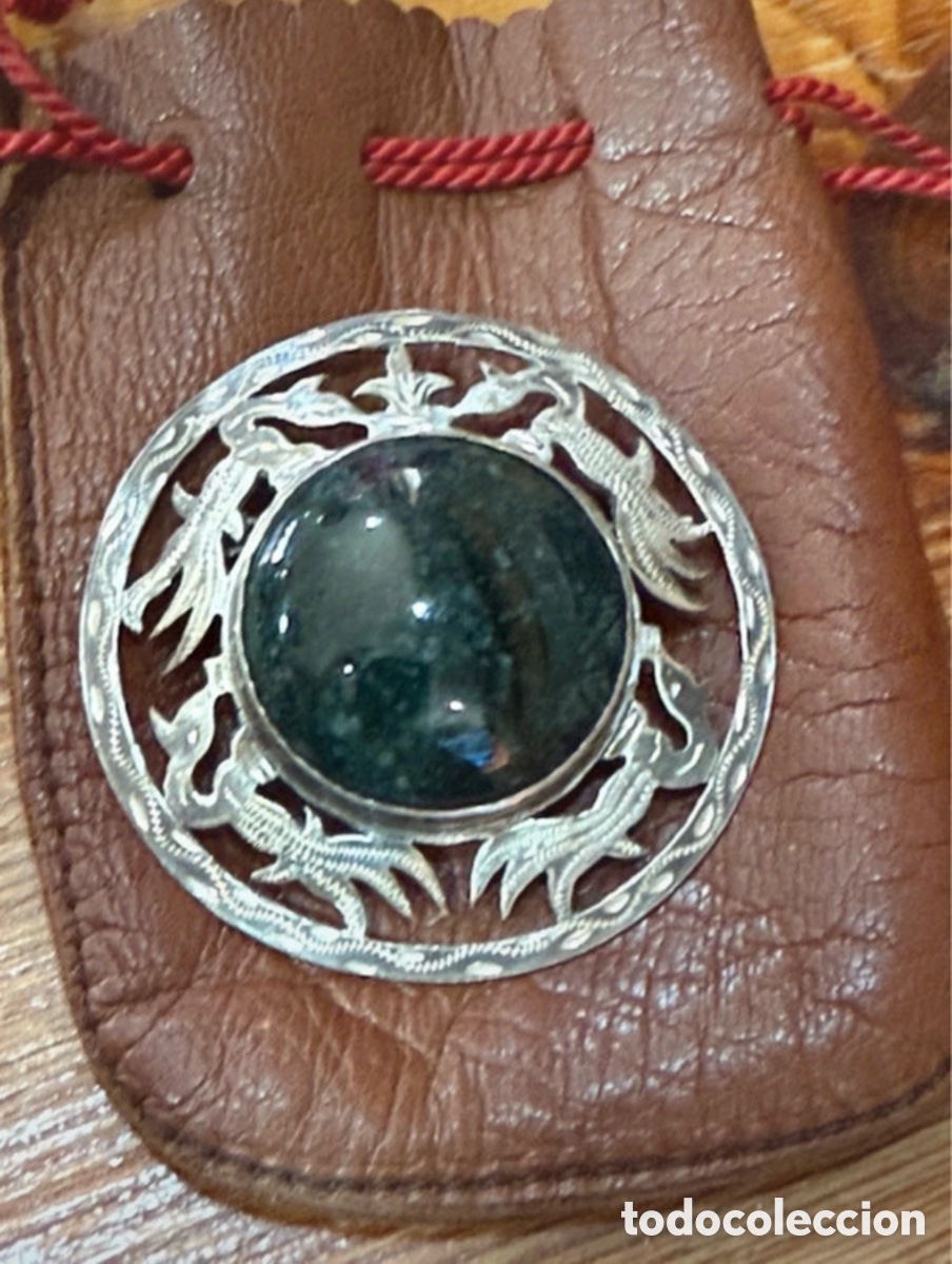 Coleccionismo: Vintage Plata de Ley Peru Verde Piedra Broche Colg