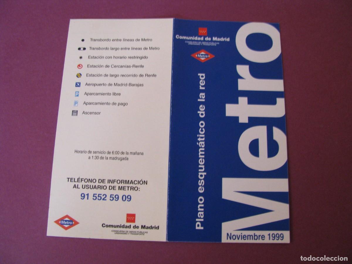 Coleccionismo: PLANO METRO DE MADRID. NOVIEMBRE 1999. 13X6,5 CM. DIPTICA.