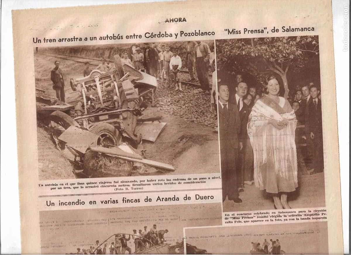 Coleccionismo: A&Ntilde;O 1933 RECORTE PRENSA ACCIDENTE UN TREN ARRASTRA UN AUTOBUS ENTRE CORDOBA Y POZOBLANCO HERIDOS