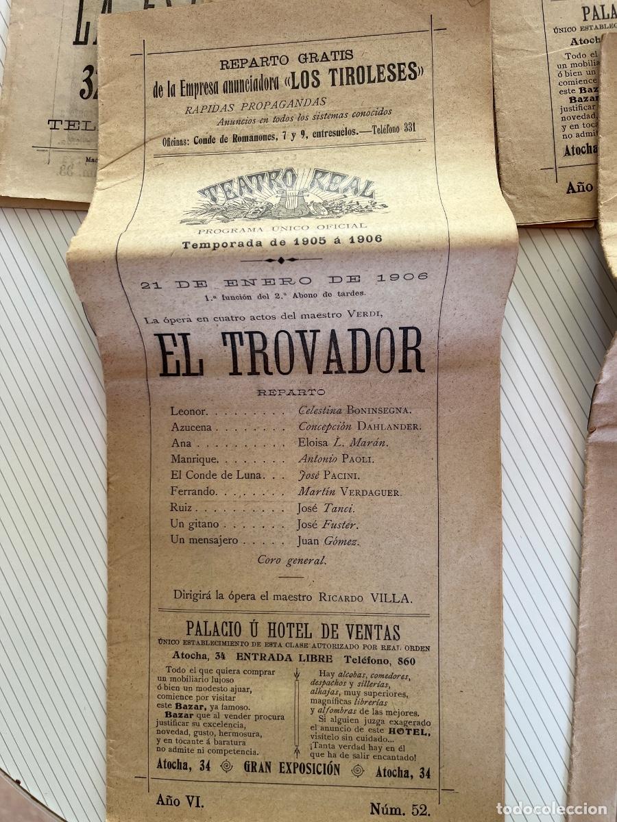 Coleccionismo: 6 programas de mano de El Real, 1906 - Foto 3