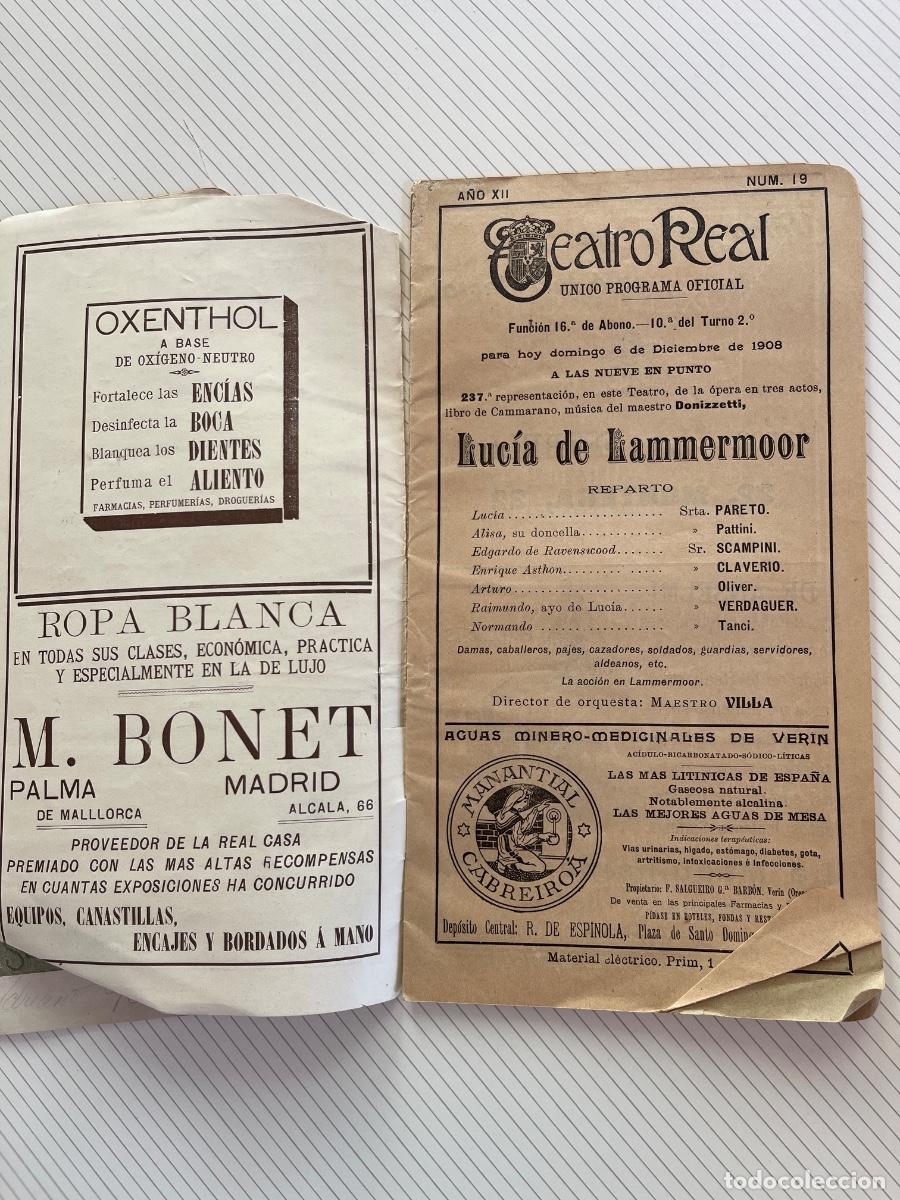 Coleccionismo: 2 programas de mano de El Real, noviembre y diciembre de 1908 - Foto 3
