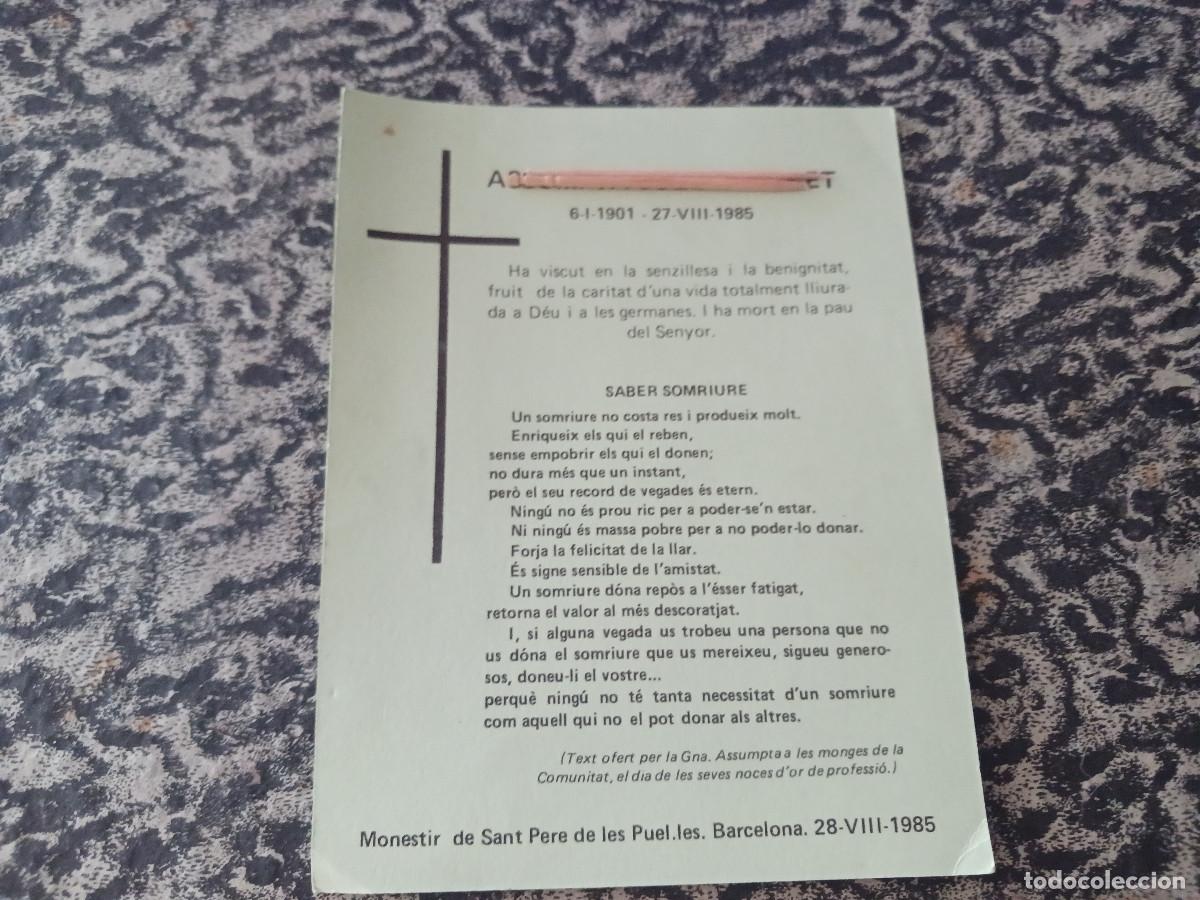Coleccionismo: necrologica de religiosa del monasterio de sant pere de les puel.les 1985