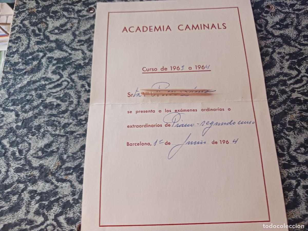 Coleccionismo: calificaciones segundo curso de piano, sobresaliente, desaparecida, academia caminals, 1964