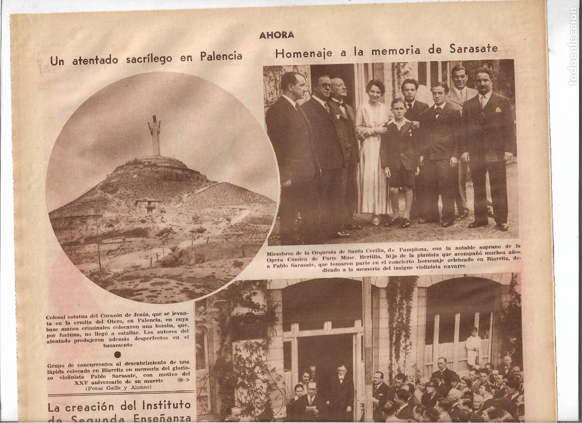 Coleccionismo: A&Ntilde;O 1933 PALENCIA ATENTADO SACRILEGO BOMBA QUE NO ESTALLA ESTATUA CORAZON DE JESUS ERMITA DEL OTERO