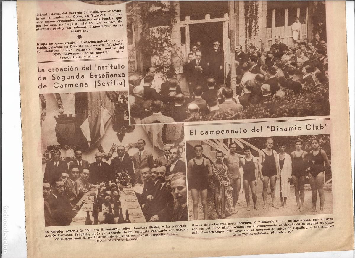 Coleccionismo: A&Ntilde;O 1933 RECORTE PRENSA CARMONA SEVILLA CREACION DEL INSTITUTO DE SEGUNDA ENSE&Ntilde;ANZA