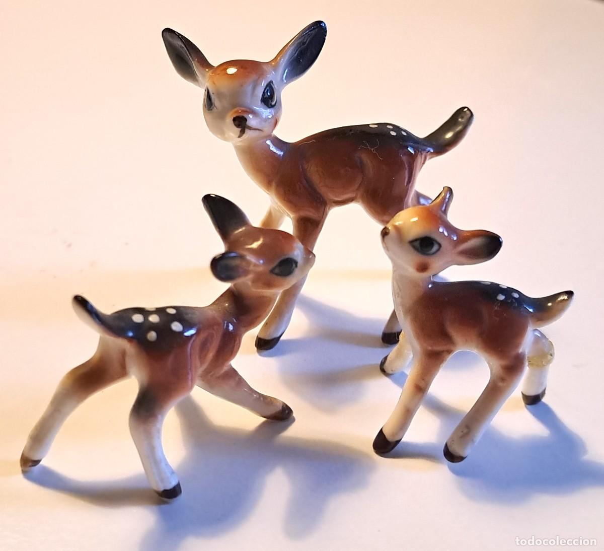 Coleccionismo: ANTIGUO CONJUNTO DE TRES MINIFIGURAS DE CIERVA Y CERVATILLOS