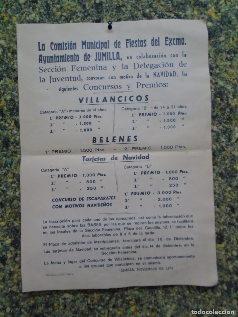 Coleccionismo: JUMILLA(MURCIA)CONCURSOS NAVIDE&Ntilde;OS 1974:VILLANCICOS,BELENES,TARJETAS,CARTEL 49X25 CM.