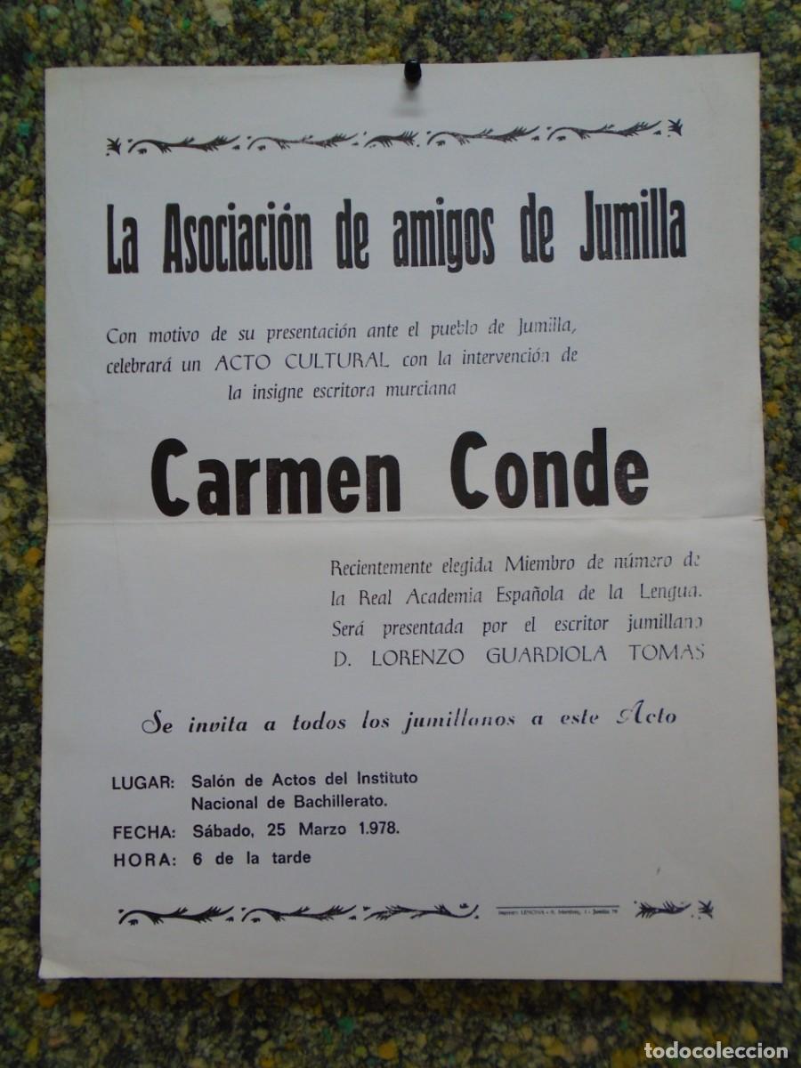 Sammelleidenschaft Papier: JUMILLA(MURCIA)ASOCIACION DE AMIGOS DE JUMILLA 1978.CARMEN CONDE.CARTEL 41X32 CM.