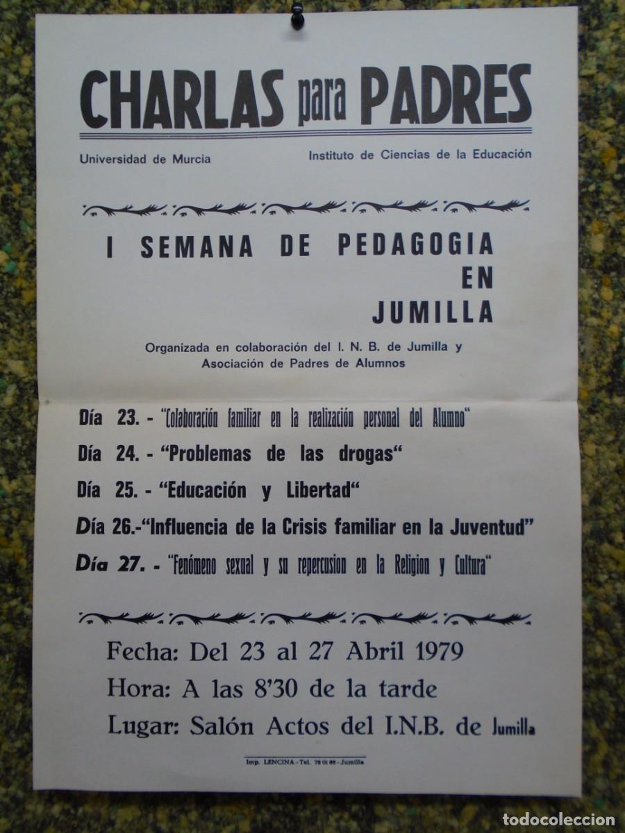 Coleccionismo: JUMILLA(MURCIA)I SEMANA DE PEDAGOGIA EN JUMILLA 1979.CARTEL 47X32 CM.