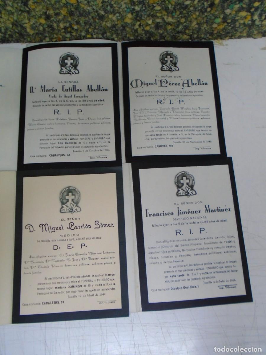 Coleccionismo: JUMILLA(MURCIA)CUATRO TARJETAS/ESQUELAS DE LOS A&Ntilde;OS 40.
