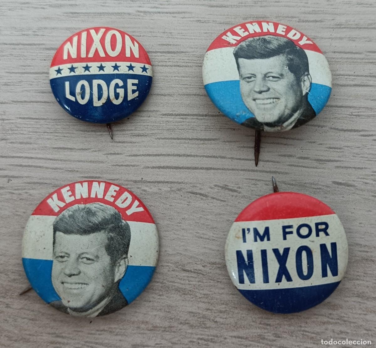 Coleccionismo: Lote 4 Chapas Aut&eacute;nticas Elecciones USA 1960, JOHN KENNEDY, RICHARD NIXON, JFK, LODGE, EEUU