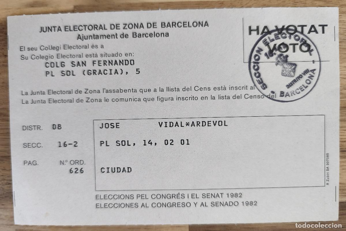 Coleccionismo: Justificaci&oacute;n VOTO ELECCIONES 1982