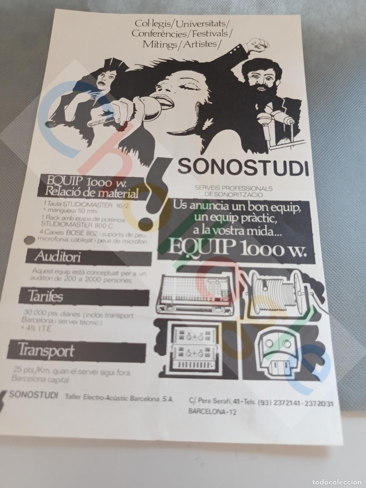 Coleccionismo: publicidad SONOSTUDI pere serafi 41 (gracia) barcelona