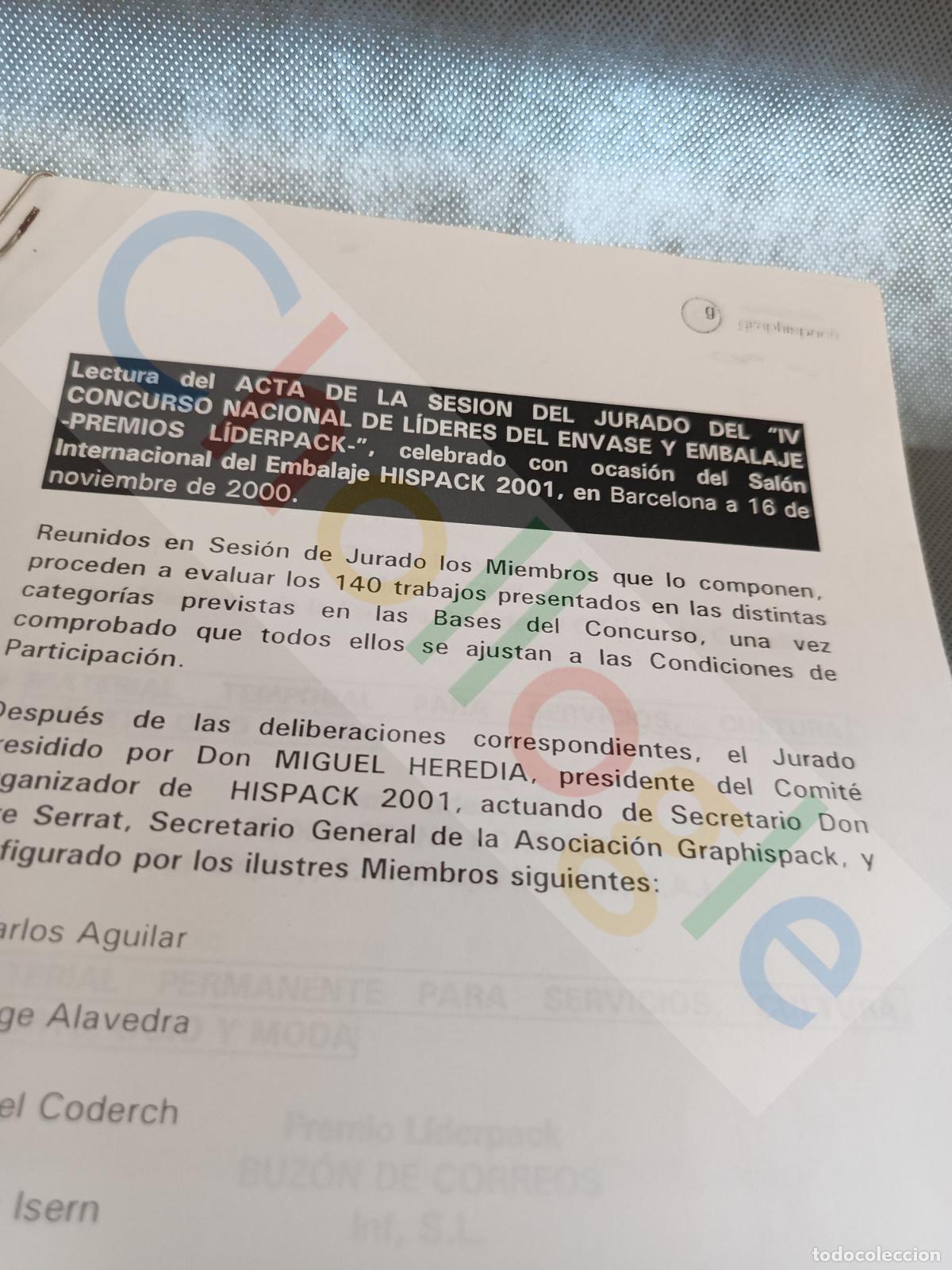 Coleccionismo: Acta sesi&oacute;n jureado premios Lidepack entregados el 18 de noviembre 2000 Hispack 2001