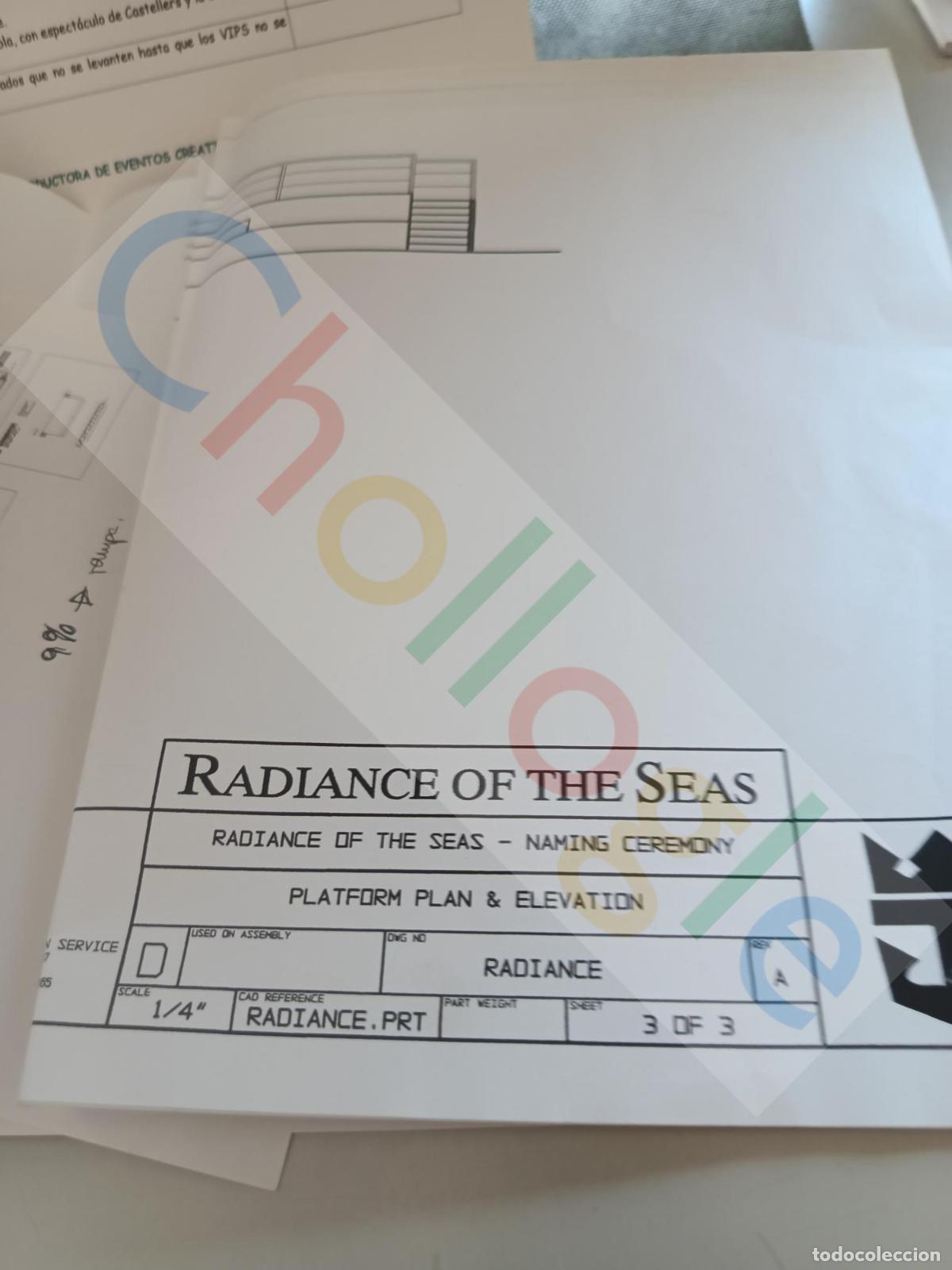 Coleccionismo: Plano y guion botadura crucero Radiance of the seas Royal Caribbean 2001