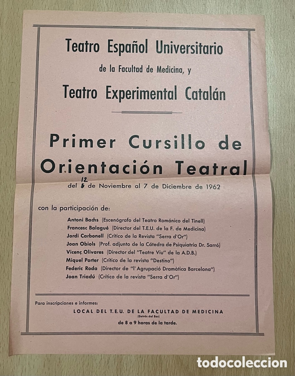 Coleccionismo: TEATRO ESPA&Ntilde;OL UNIVERSITARIO, TEATRO EXPERIMENTAL CATAL&Aacute;N (1962) PRIMER CURSILLO ORINTACI&Oacute;N TEATRAL