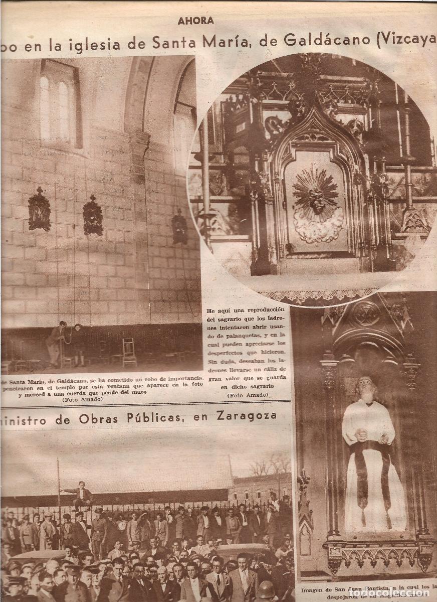 Coleccionismo: A&Ntilde;O 1933 RECORTE PRENSA ROBO EN LA IGLESIA DE SANTA MARIA GALDACANO VIZCAYA MANTO SAN JUAN BAUTISTA
