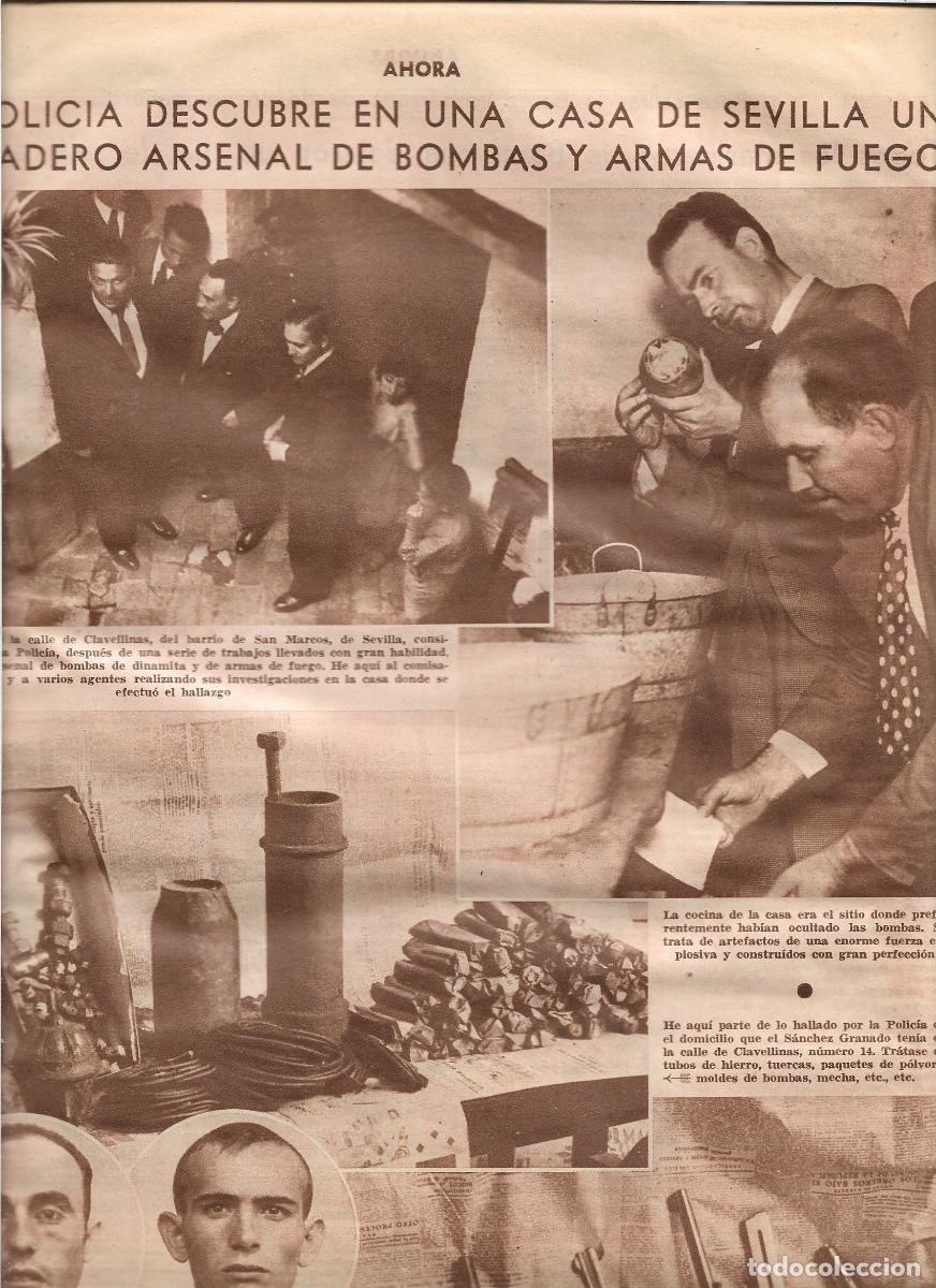 Coleccionismo: A&Ntilde;O 1933 RECORTE PRENSA SEVILLA HALLAZGO BOMBAS ARSENAL ARMAS CASA SANCHEZ GRANADO CALLE CLAVELLINAS