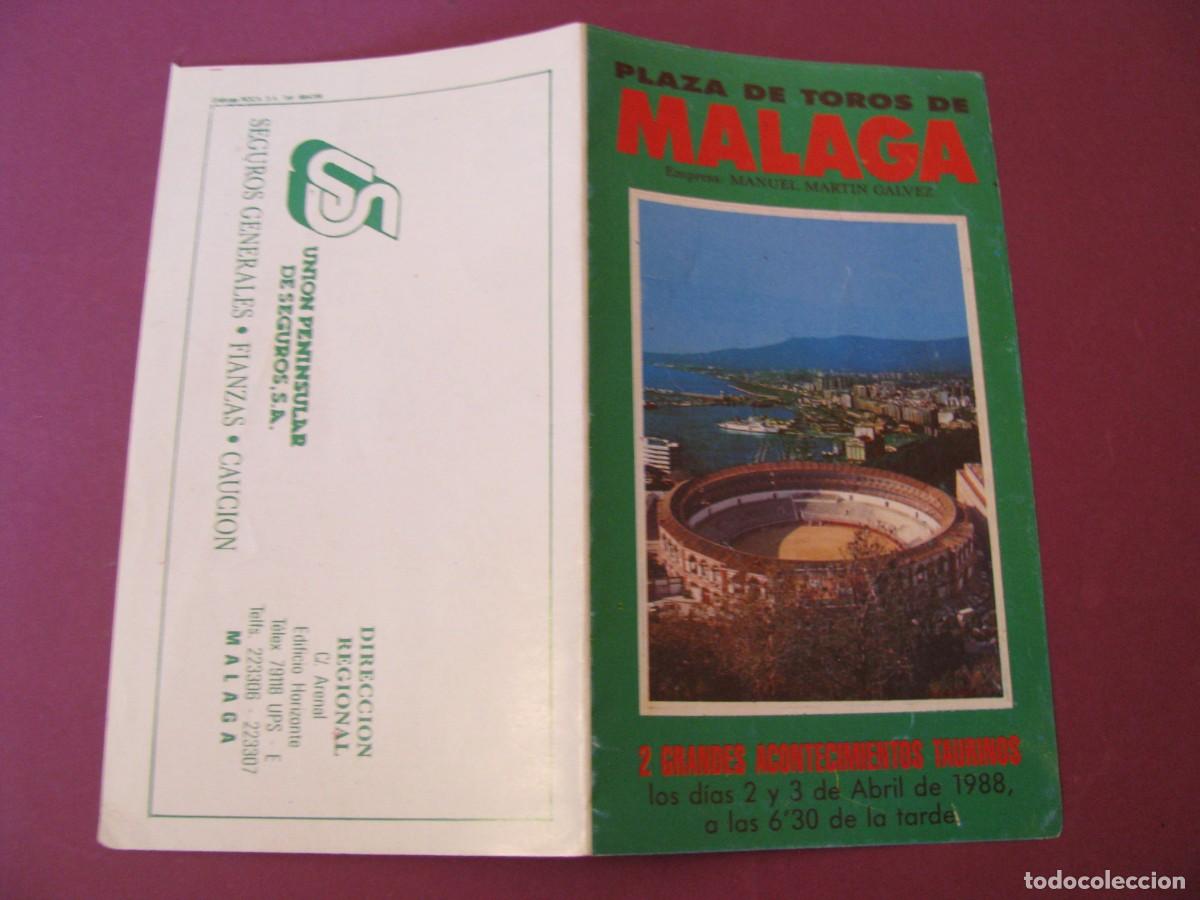 Coleccionismo: PROGRAMA, PLAZA DE TOROS DE MALAGA. ABRIL 1988.