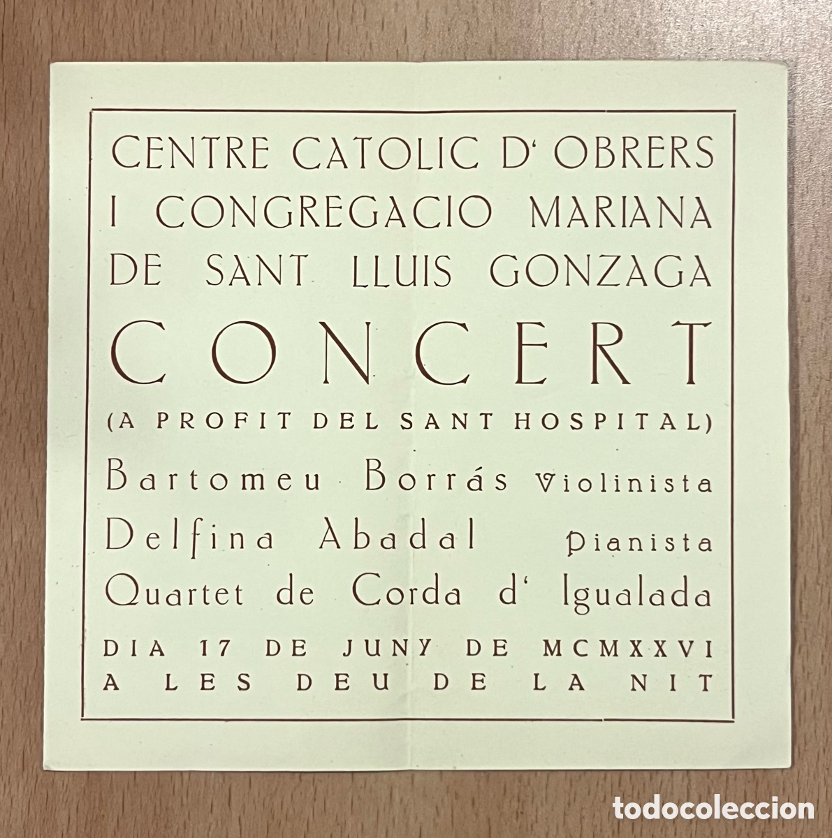 Coleccionismo: CENTRE C&Agrave;TOLIC D'OBRERS I CONGREGACIO MARIANA SANT LLUIS GONZAGA (IGUALADA) JUNY 1926